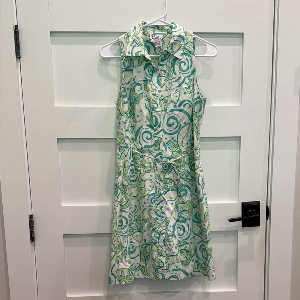 Lilly Pulitzer Green and White Sundress with Notched Collar